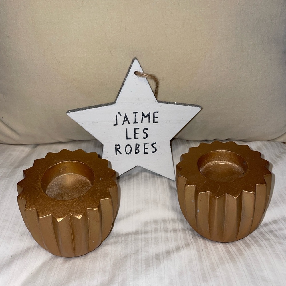 Pair of matching Gold Fluted Candle Holders, sized for tea light candles